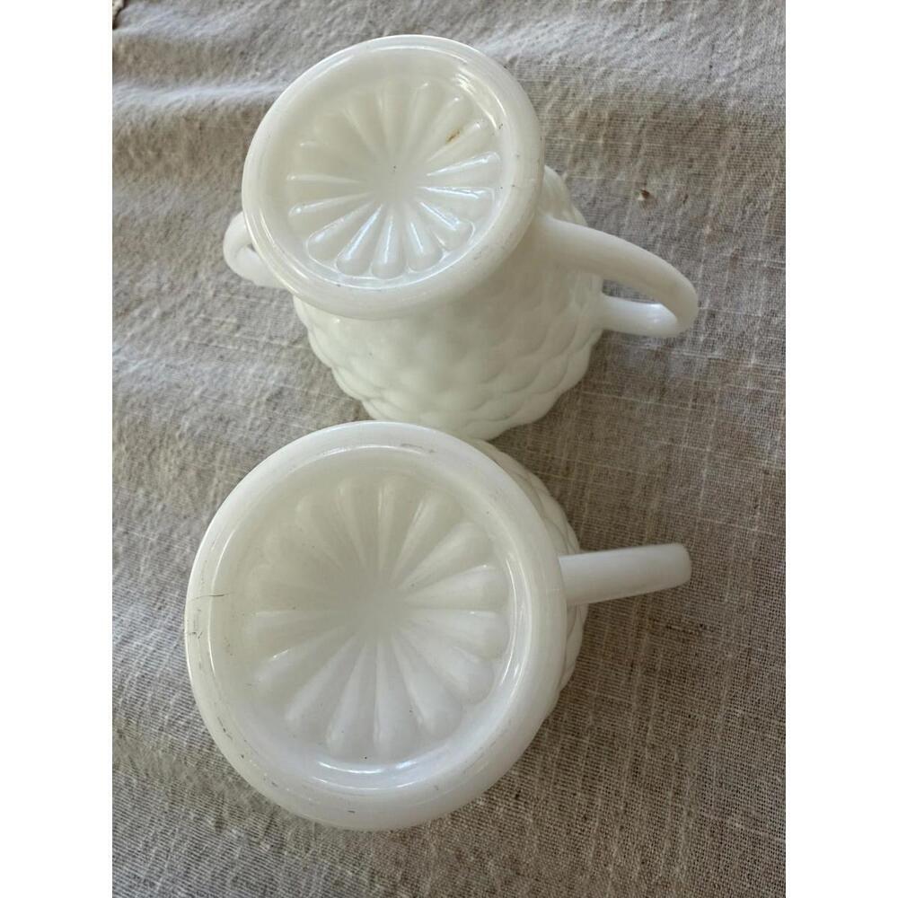 Vintage Milk Glass Cream and Sugar Set Anchor Hocking Bubble Glass Set 30s - Picture 4 of 5